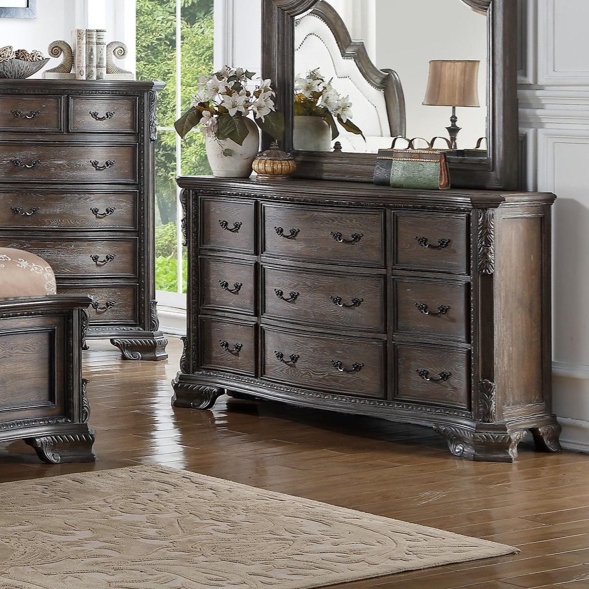 Crown Mark Sheffield 9 Drawer Dresser with Serpentine Front Royal